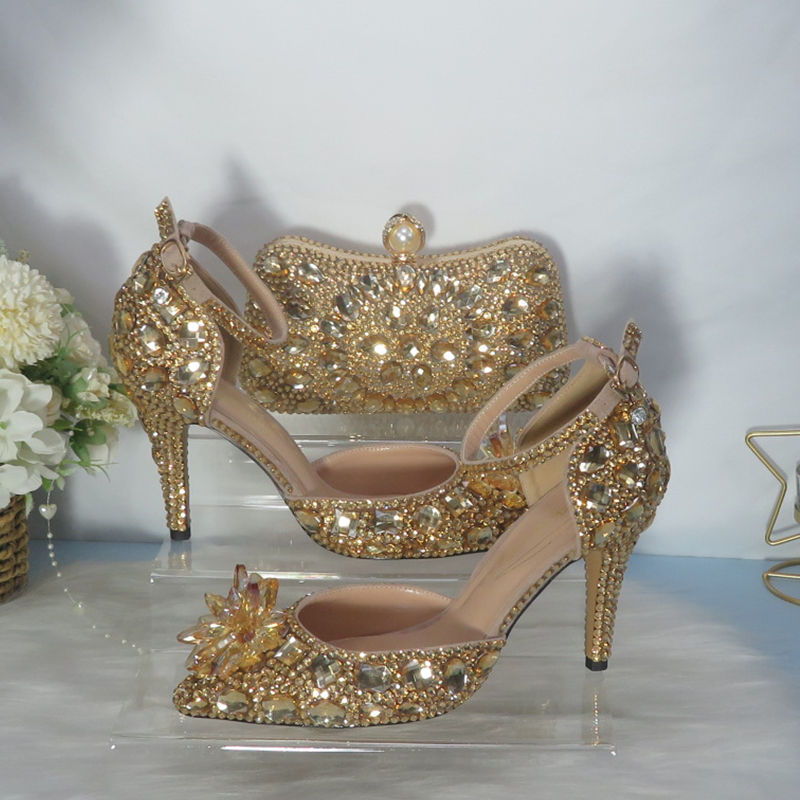 Women Bags For Wedding - Chaussures de mariée en cristal doré