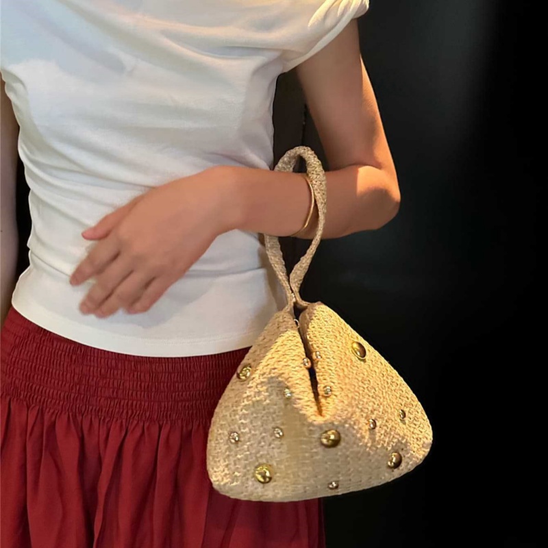 Women'S Raffia Bags - Pochette triangulaire en paille tressée avec